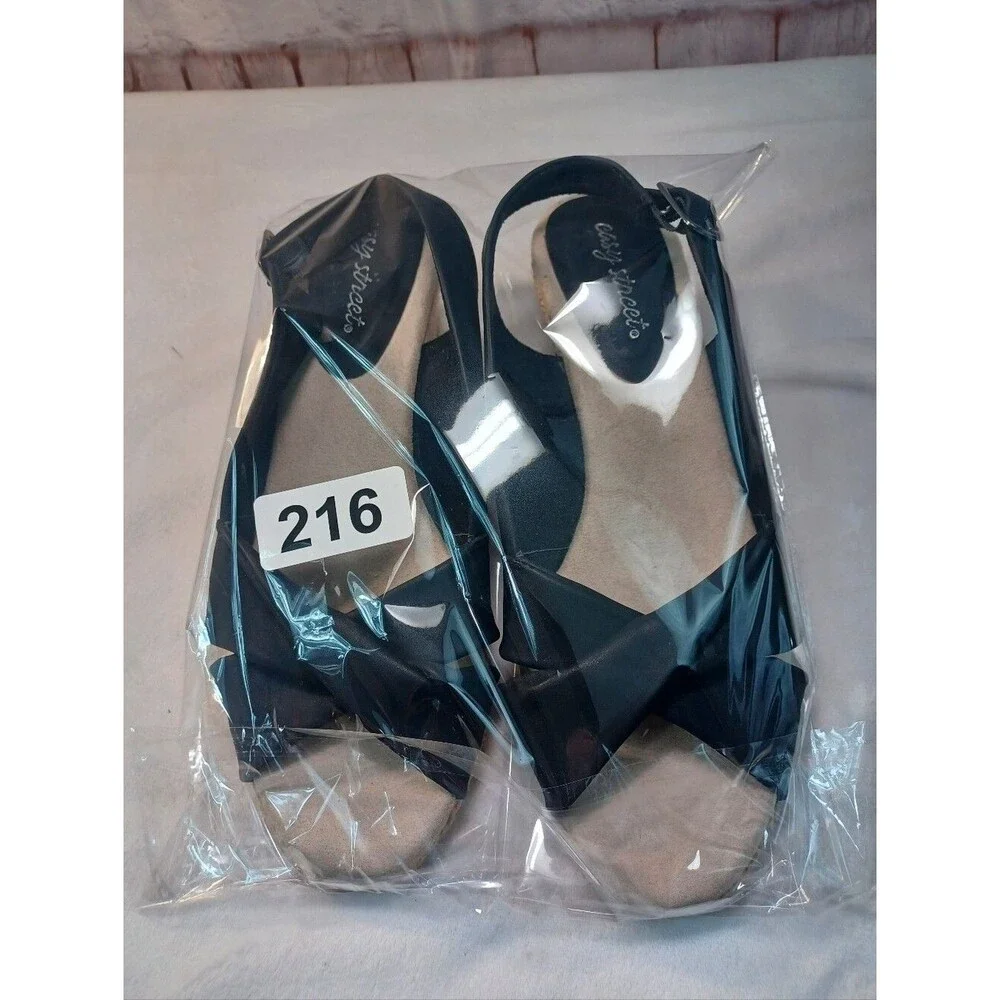 Easy Street Black Espadrille Wedge Slingback Sandals Women's Size 9.5WW